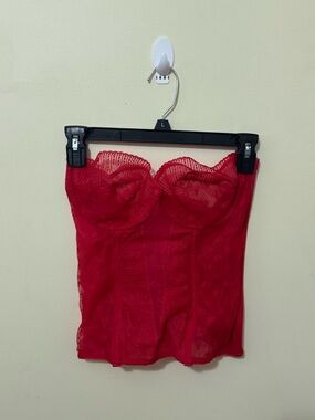 Red Lace Bandeau Bustier Top - Women